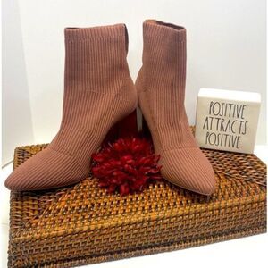 Steven By Steve Madden Nara Cognac Textile Stacked-Heel Sock Nixie Booties 7.5